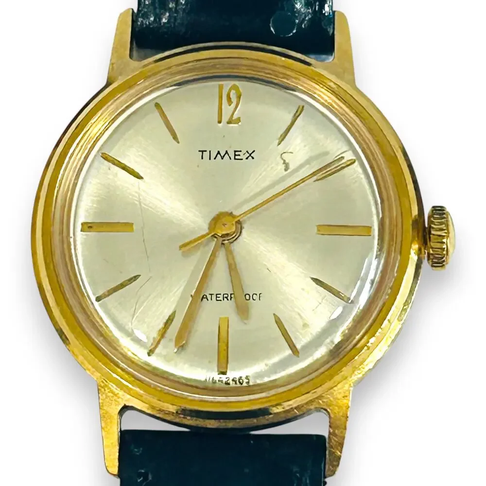 Timex Sprite Mechanical Watch 1965 Womens Goldtone Champagne Dial Runs Great